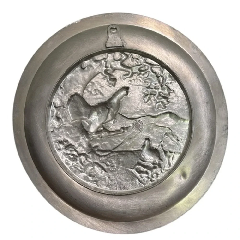 Vintage German Pewter Plate Grouse‎ Auerhahn Tetrao Urogallus Scene Native Wild